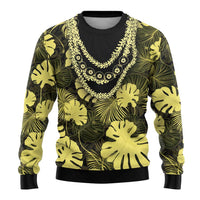 Yellow Hawaii Kukui Nut Lei Ugly Christmas Sweater Hawaiian Pattern Monstera Tropical Vibes LT14 - Polynesian Pride