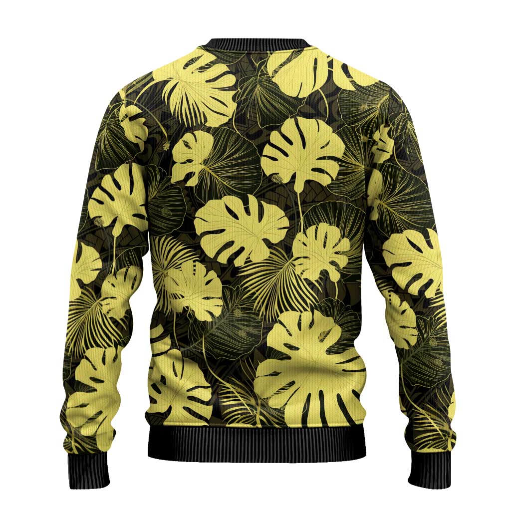 Yellow Hawaii Kukui Nut Lei Ugly Christmas Sweater Hawaiian Pattern Monstera Tropical Vibes LT14 - Polynesian Pride