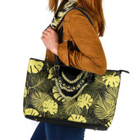 Yellow Hawaii Kukui Nut Lei Leather Tote Bag Hawaiian Pattern Monstera Tropical Vibes LT14 Yellow - Polynesian Pride