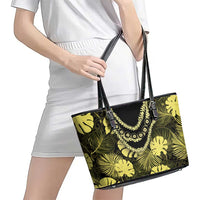 Yellow Hawaii Kukui Nut Lei Leather Tote Bag Hawaiian Pattern Monstera Tropical Vibes LT14 - Polynesian Pride