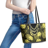 Yellow Hawaii Kukui Nut Lei Leather Tote Bag Hawaiian Pattern Monstera Tropical Vibes LT14 - Polynesian Pride