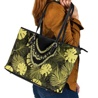 Yellow Hawaii Kukui Nut Lei Leather Tote Bag Hawaiian Pattern Monstera Tropical Vibes LT14 - Polynesian Pride