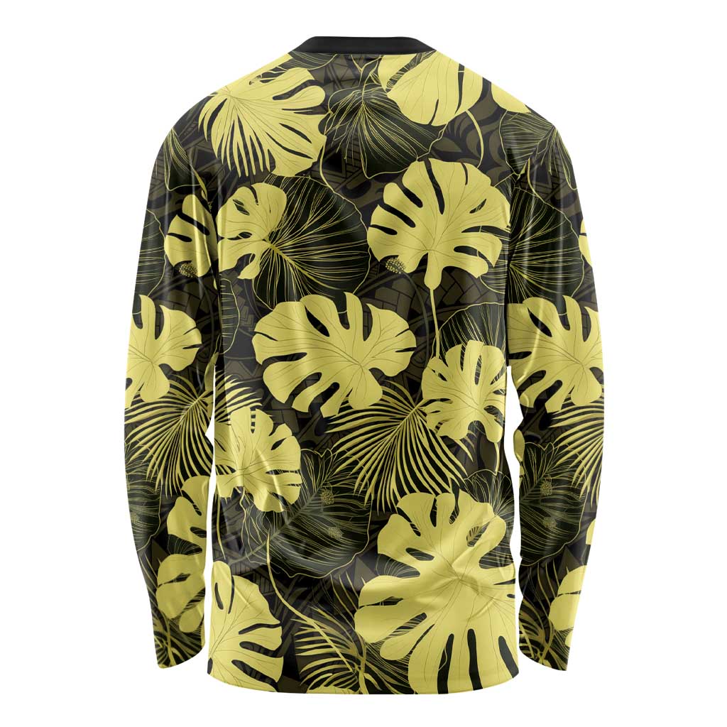Yellow Hawaii Kukui Nut Lei Long Sleeve Shirt Hawaiian Pattern Monstera Tropical Vibes LT14 - Polynesian Pride