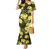 Yellow Hawaii Kukui Nut Lei Mermaid Dress Hawaiian Pattern Monstera Tropical Vibes LT14 Women Yellow - Polynesian Pride