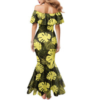 Yellow Hawaii Kukui Nut Lei Mermaid Dress Hawaiian Pattern Monstera Tropical Vibes LT14 - Polynesian Pride