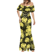 Yellow Hawaii Kukui Nut Lei Mermaid Dress Hawaiian Pattern Monstera Tropical Vibes LT14 - Polynesian Pride