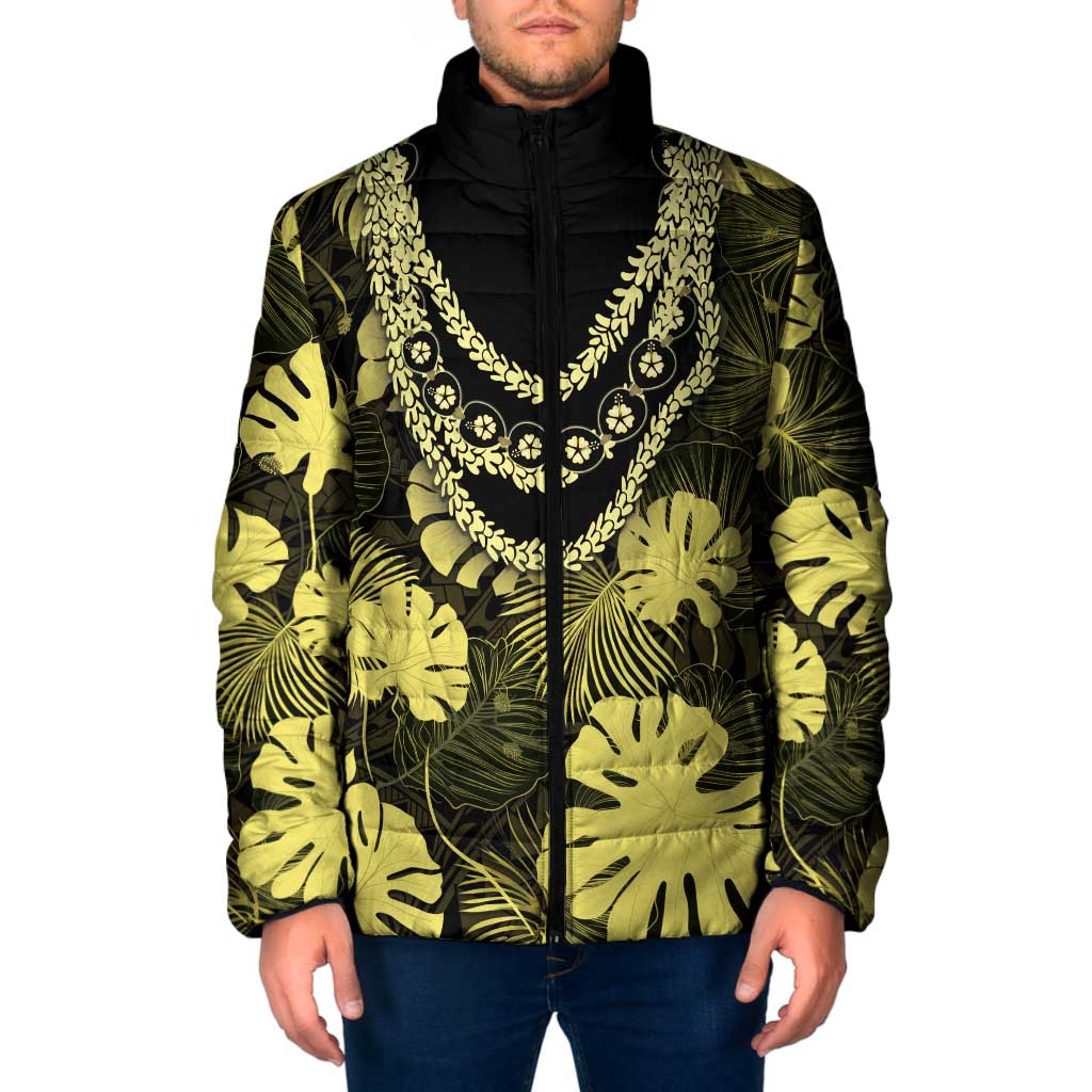 Yellow Hawaii Kukui Nut Lei Padded Jacket Hawaiian Pattern Monstera Tropical Vibes LT14 Men Yellow - Polynesian Pride