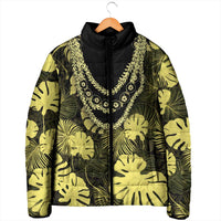 Yellow Hawaii Kukui Nut Lei Padded Jacket Hawaiian Pattern Monstera Tropical Vibes LT14 - Polynesian Pride