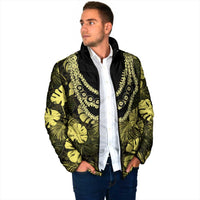 Yellow Hawaii Kukui Nut Lei Padded Jacket Hawaiian Pattern Monstera Tropical Vibes LT14 - Polynesian Pride