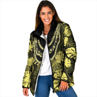 Yellow Hawaii Kukui Nut Lei Padded Jacket Hawaiian Pattern Monstera Tropical Vibes LT14 Women Yellow - Polynesian Pride