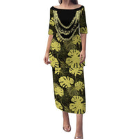 Yellow Hawaii Kukui Nut Lei Puletasi Hawaiian Pattern Monstera Tropical Vibes LT14 Long Dress Yellow - Polynesian Pride