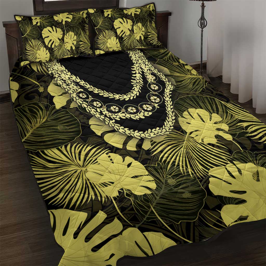 Yellow Hawaii Kukui Nut Lei Quilt Bed Set Hawaiian Pattern Monstera Tropical Vibes LT14 Yellow - Polynesian Pride