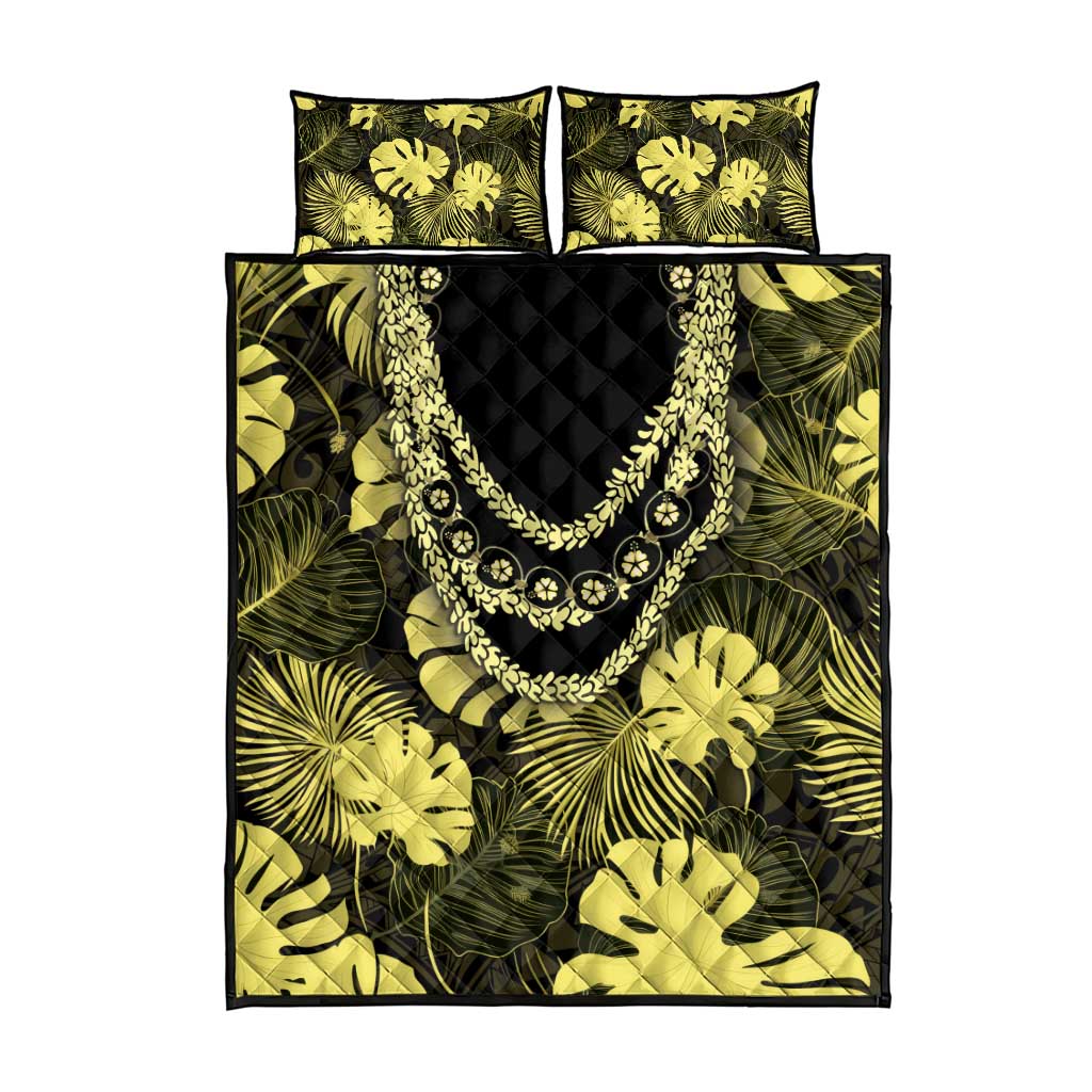 Yellow Hawaii Kukui Nut Lei Quilt Bed Set Hawaiian Pattern Monstera Tropical Vibes LT14 - Polynesian Pride