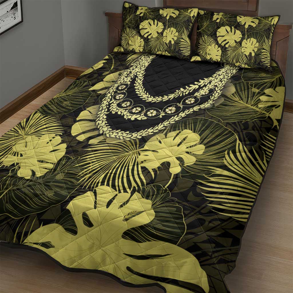 Yellow Hawaii Kukui Nut Lei Quilt Bed Set Hawaiian Pattern Monstera Tropical Vibes LT14 - Polynesian Pride
