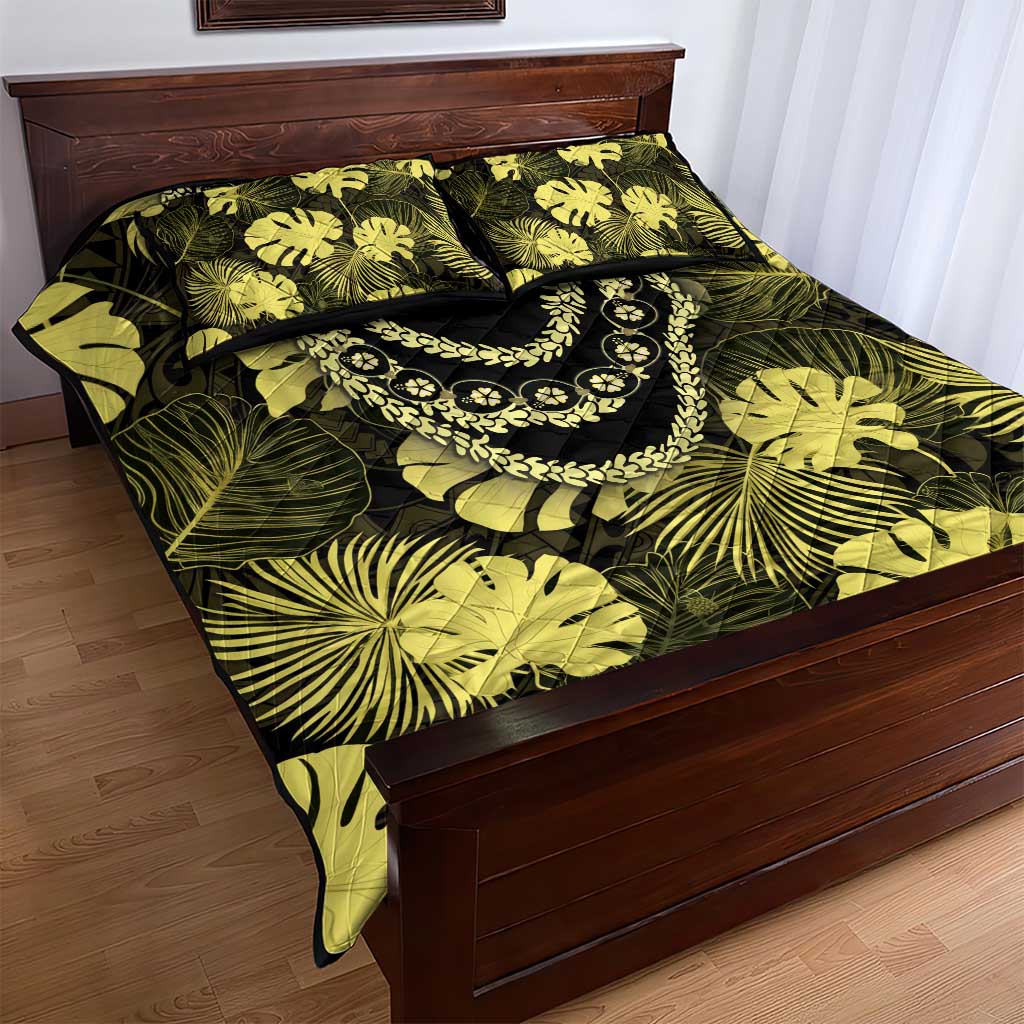 Yellow Hawaii Kukui Nut Lei Quilt Bed Set Hawaiian Pattern Monstera Tropical Vibes LT14 - Polynesian Pride