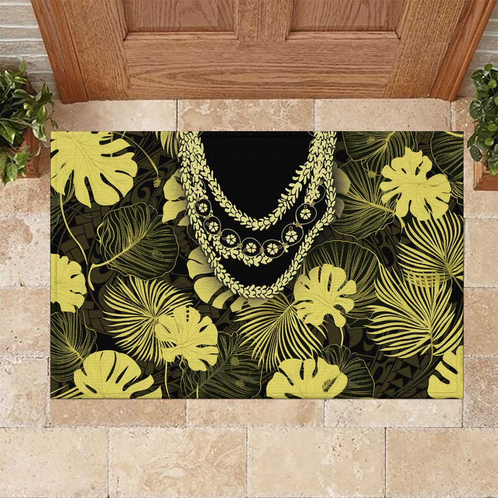Yellow Hawaii Kukui Nut Lei Rubber Doormat Hawaiian Pattern Monstera Tropical Vibes LT14 Yellow - Polynesian Pride