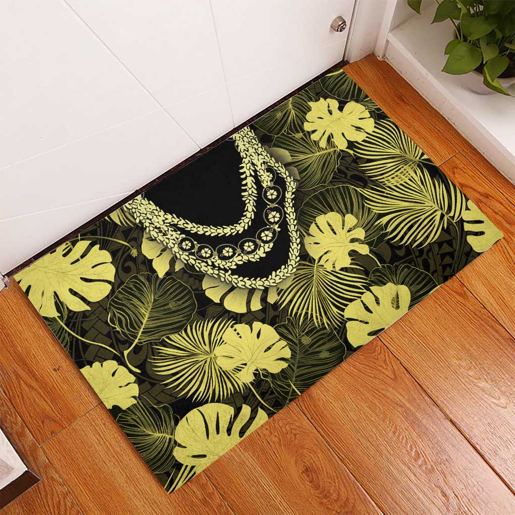 Yellow Hawaii Kukui Nut Lei Rubber Doormat Hawaiian Pattern Monstera Tropical Vibes LT14 - Polynesian Pride