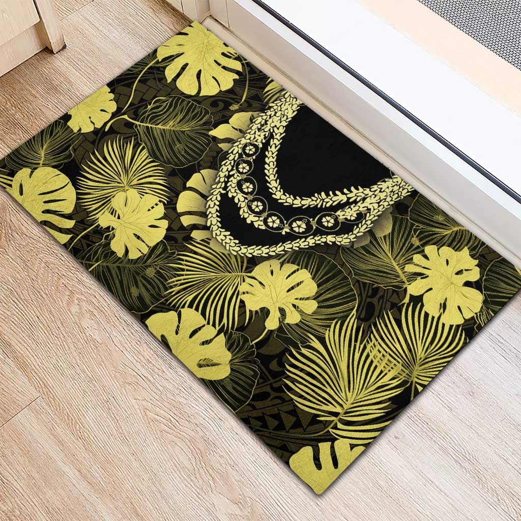 Yellow Hawaii Kukui Nut Lei Rubber Doormat Hawaiian Pattern Monstera Tropical Vibes LT14 - Polynesian Pride