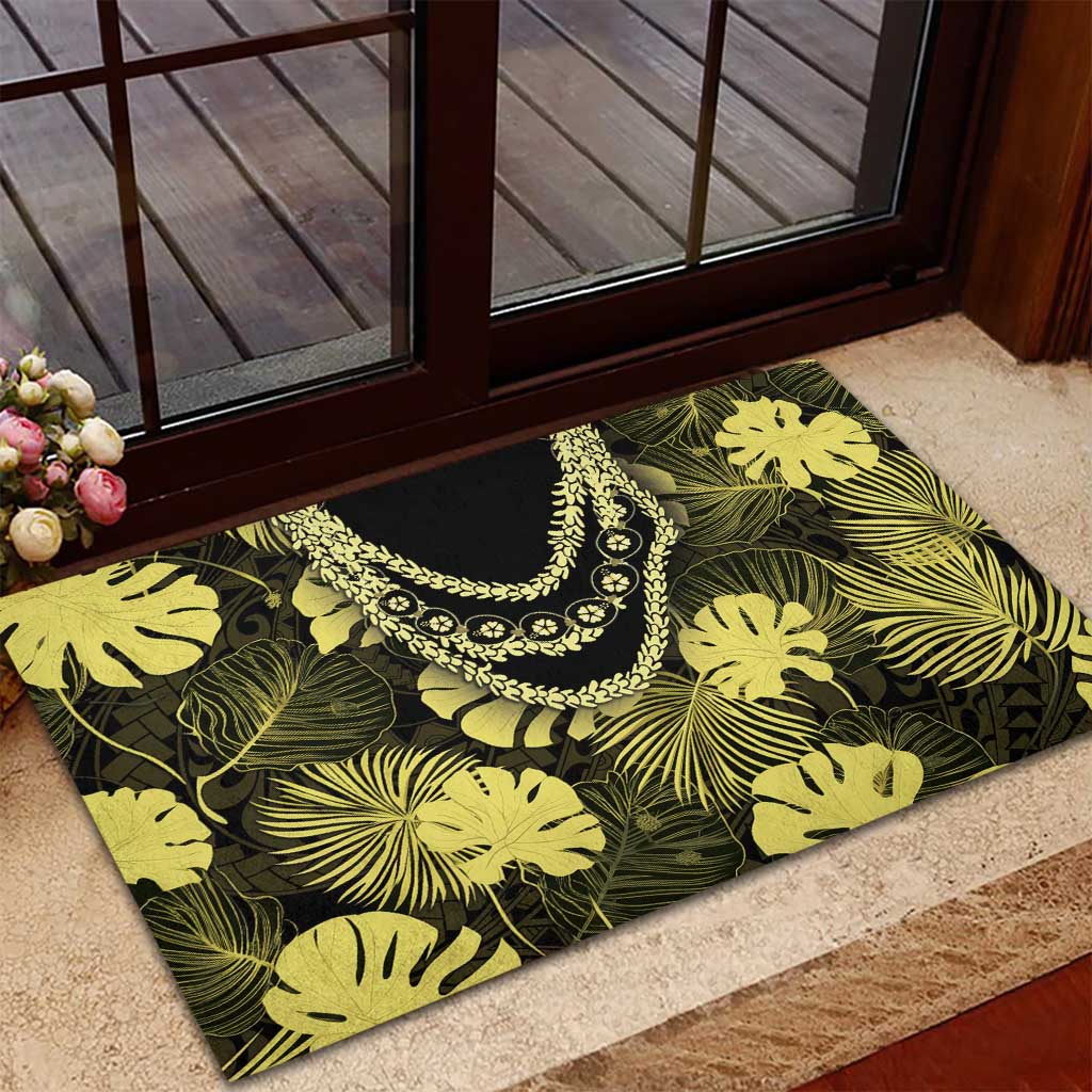 Yellow Hawaii Kukui Nut Lei Rubber Doormat Hawaiian Pattern Monstera Tropical Vibes LT14 - Polynesian Pride