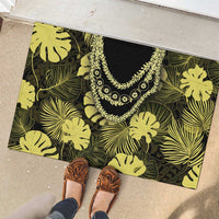 Yellow Hawaii Kukui Nut Lei Rubber Doormat Hawaiian Pattern Monstera Tropical Vibes LT14 - Polynesian Pride