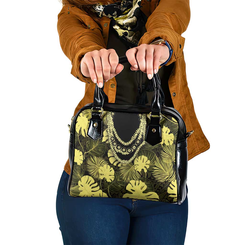 Yellow Hawaii Kukui Nut Lei Shoulder Handbag Hawaiian Pattern Monstera Tropical Vibes LT14 One Size Yellow - Polynesian Pride