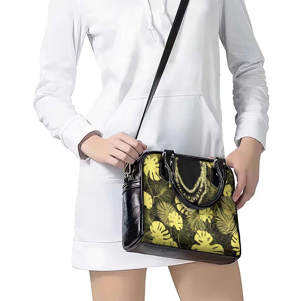 Yellow Hawaii Kukui Nut Lei Shoulder Handbag Hawaiian Pattern Monstera Tropical Vibes LT14 - Polynesian Pride
