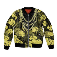 Yellow Hawaii Kukui Nut Lei Sleeve Zip Bomber Jacket Hawaiian Pattern Monstera Tropical Vibes LT14 Unisex Yellow - Polynesian Pride