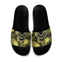 Yellow Hawaii Kukui Nut Lei Slide Sandals Hawaiian Pattern Monstera Tropical Vibes LT14 Yellow - Polynesian Pride