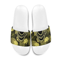 Yellow Hawaii Kukui Nut Lei Slide Sandals Hawaiian Pattern Monstera Tropical Vibes LT14 Yellow - Polynesian Pride