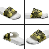 Yellow Hawaii Kukui Nut Lei Slide Sandals Hawaiian Pattern Monstera Tropical Vibes LT14 - Polynesian Pride