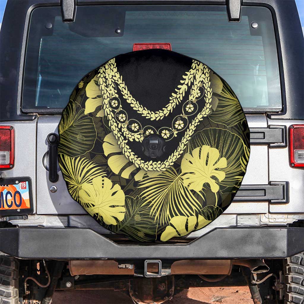 Yellow Hawaii Kukui Nut Lei Spare Tire Cover Hawaiian Pattern Monstera Tropical Vibes LT14 Yellow - Polynesian Pride