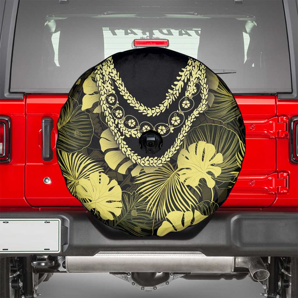 Yellow Hawaii Kukui Nut Lei Spare Tire Cover Hawaiian Pattern Monstera Tropical Vibes LT14 - Polynesian Pride