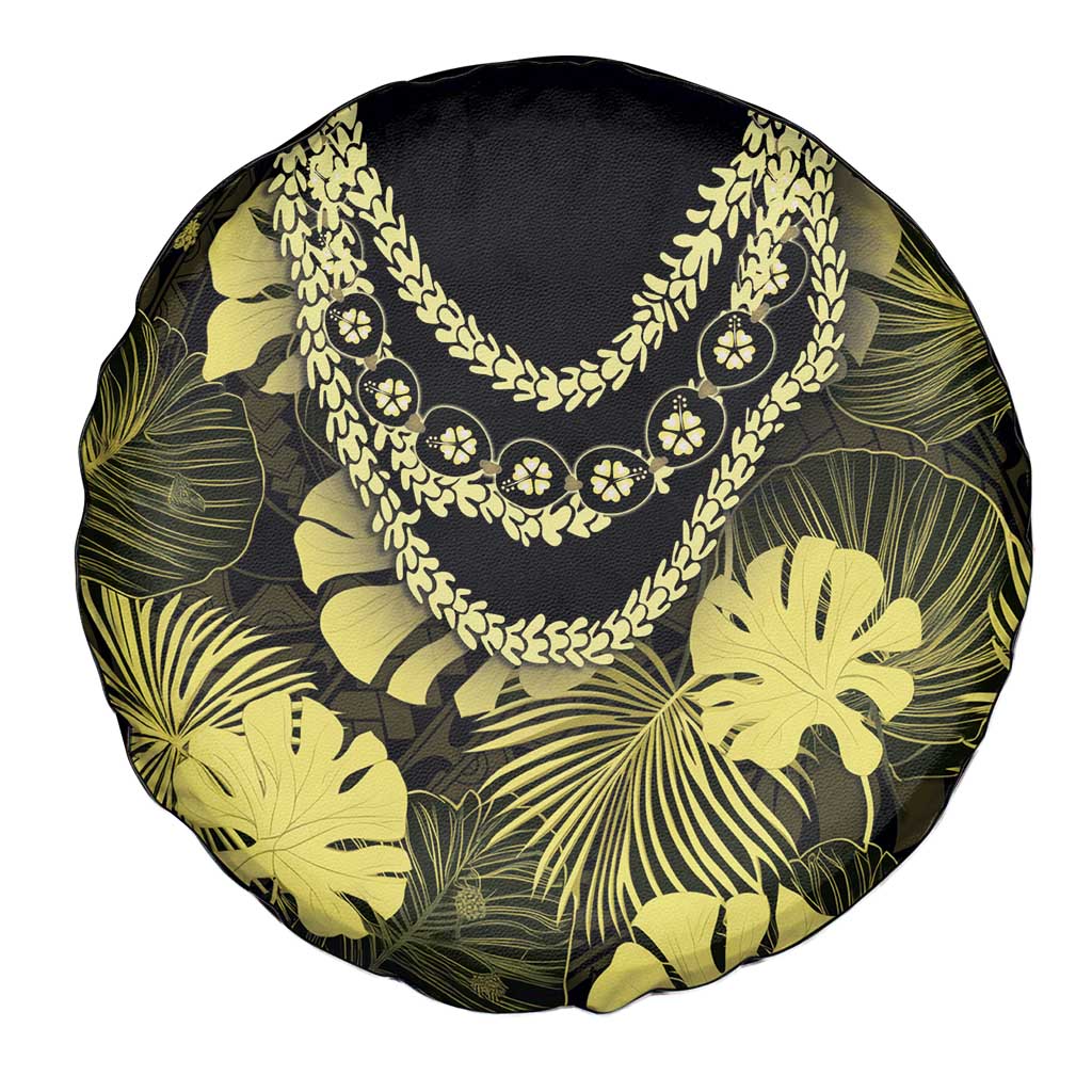 Yellow Hawaii Kukui Nut Lei Spare Tire Cover Hawaiian Pattern Monstera Tropical Vibes LT14 - Polynesian Pride