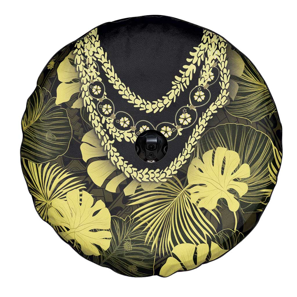 Yellow Hawaii Kukui Nut Lei Spare Tire Cover Hawaiian Pattern Monstera Tropical Vibes LT14 - Polynesian Pride