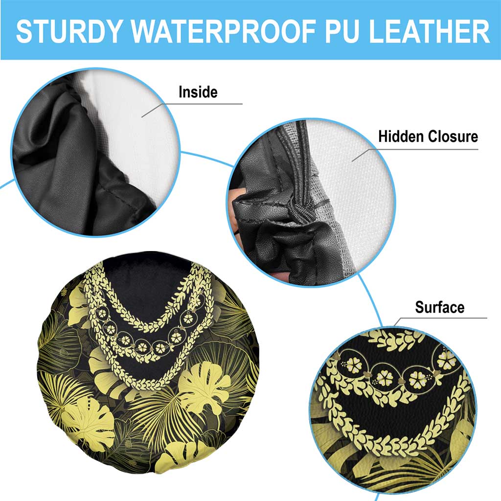 Yellow Hawaii Kukui Nut Lei Spare Tire Cover Hawaiian Pattern Monstera Tropical Vibes LT14 - Polynesian Pride