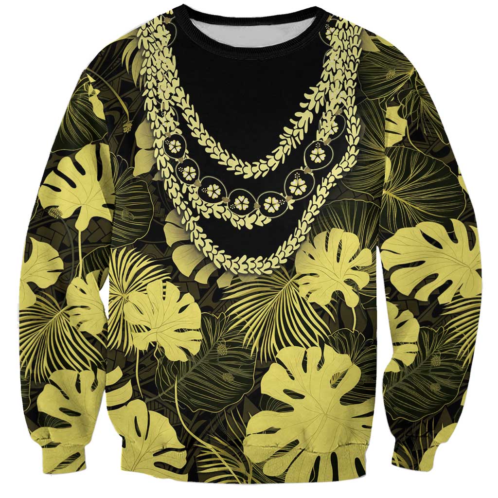 Yellow Hawaii Kukui Nut Lei Sweatshirt Hawaiian Pattern Monstera Tropical Vibes LT14 Unisex Yellow - Polynesian Pride