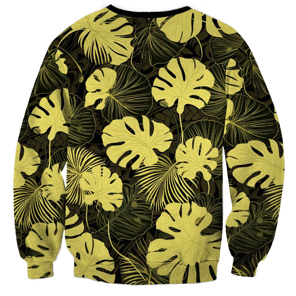 Yellow Hawaii Kukui Nut Lei Sweatshirt Hawaiian Pattern Monstera Tropical Vibes LT14 - Polynesian Pride