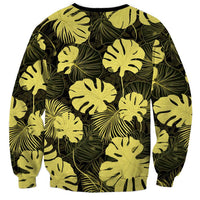 Yellow Hawaii Kukui Nut Lei Sweatshirt Hawaiian Pattern Monstera Tropical Vibes LT14 - Polynesian Pride