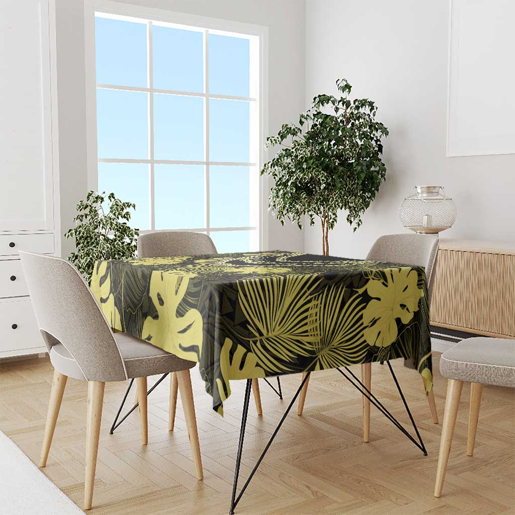Yellow Hawaii Kukui Nut Lei Tablecloth Hawaiian Pattern Monstera Tropical Vibes LT14 - Polynesian Pride
