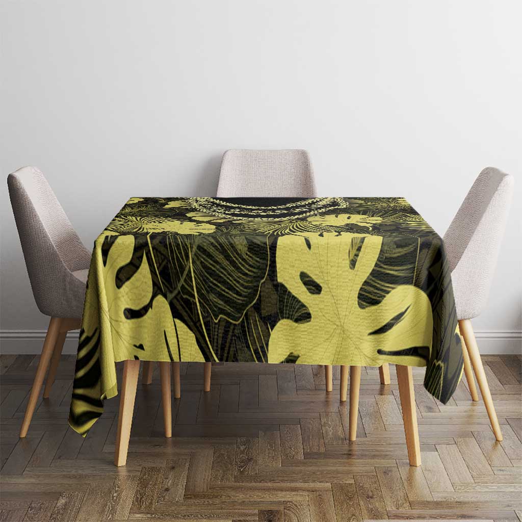 Yellow Hawaii Kukui Nut Lei Tablecloth Hawaiian Pattern Monstera Tropical Vibes LT14 - Polynesian Pride