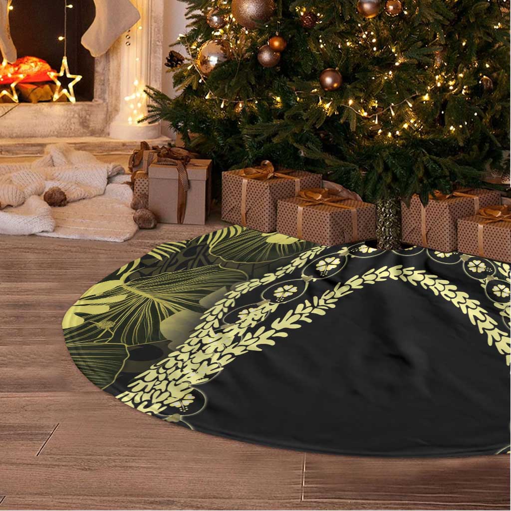 Yellow Hawaii Kukui Nut Lei Tree Skirt Hawaiian Pattern Monstera Tropical Vibes LT14 - Polynesian Pride