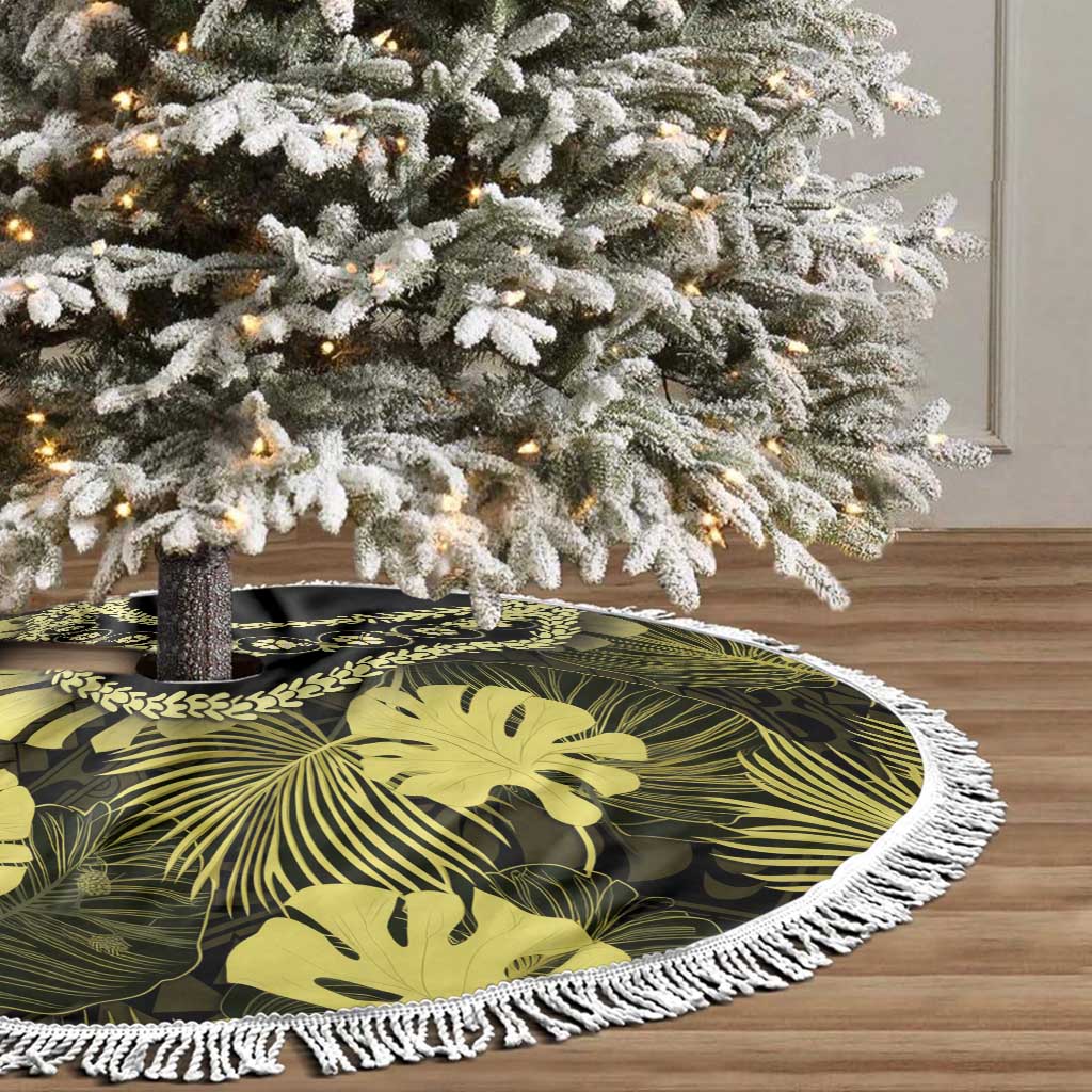 Yellow Hawaii Kukui Nut Lei Tree Skirt Hawaiian Pattern Monstera Tropical Vibes LT14 - Polynesian Pride