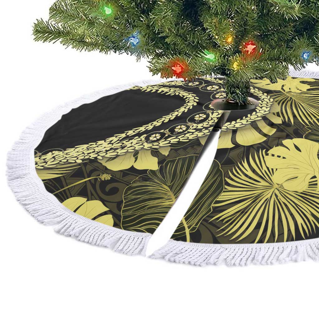 Yellow Hawaii Kukui Nut Lei Tree Skirt Hawaiian Pattern Monstera Tropical Vibes LT14 - Polynesian Pride