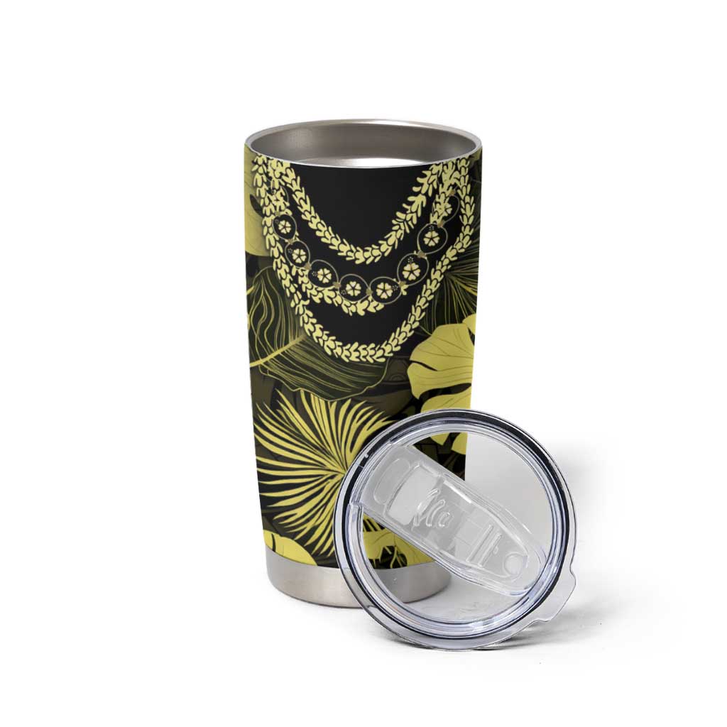 Yellow Hawaii Kukui Nut Lei Tumbler Cup Hawaiian Pattern Monstera Tropical Vibes LT14 - Polynesian Pride