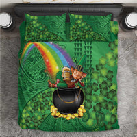 Hawaii Saint Patrick's Day Bedding Set Funny Leprechaun With Pot Of Gold - Polynesian Tattoo LT14 Green - Polynesian Pride