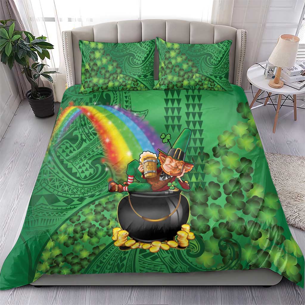 Hawaii Saint Patrick's Day Bedding Set Funny Leprechaun With Pot Of Gold - Polynesian Tattoo LT14 - Polynesian Pride