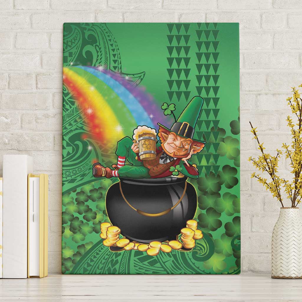 Hawaii Saint Patrick's Day Canvas Wall Art Funny Leprechaun With Pot Of Gold - Polynesian Tattoo LT14 Without Frame Green - Polynesian Pride