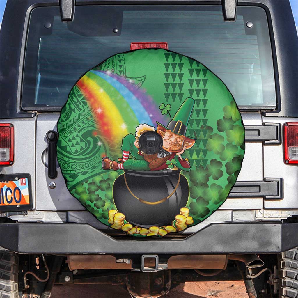 Hawaii Saint Patrick's Day Spare Tire Cover Funny Leprechaun With Pot Of Gold - Polynesian Tattoo