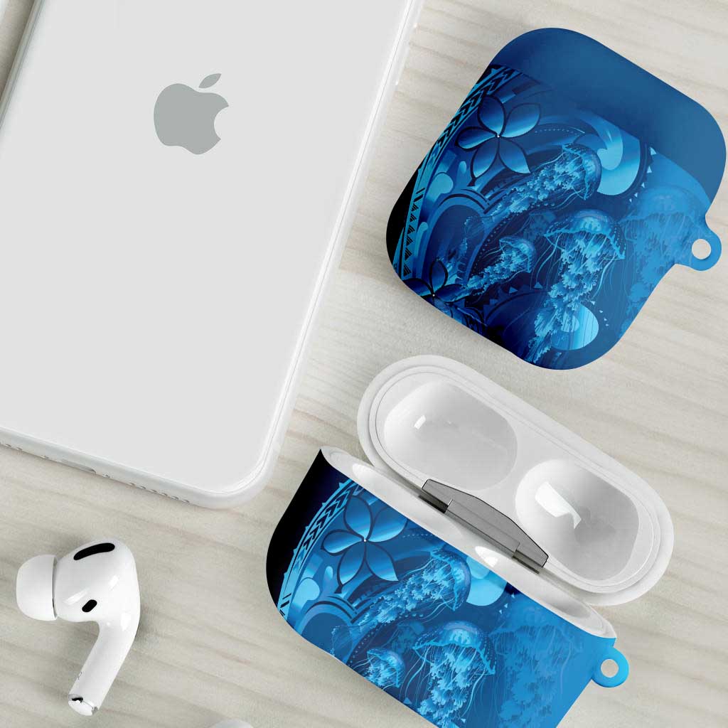 Blue Gradient Polynesia Jellyfish AirPods Case Plumeria Polynesian Tattoo Glowing Vibes LT14 - Polynesian Pride