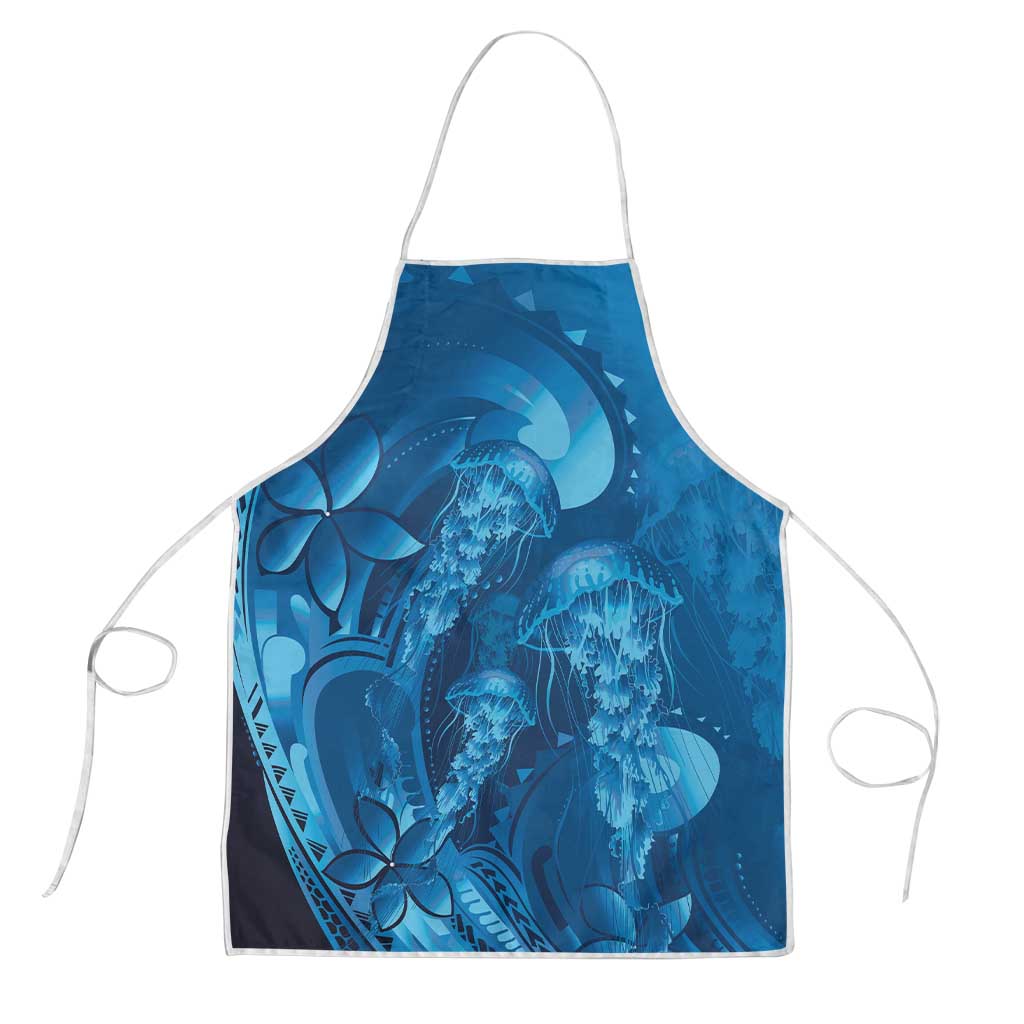 Blue Gradient Polynesia Jellyfish Apron Plumeria Polynesian Tattoo Glowing Vibes LT14 Blue - Polynesian Pride